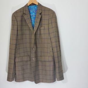 Bespoke Suit Brown Striped Jacket, Size 44L, see measurements.
